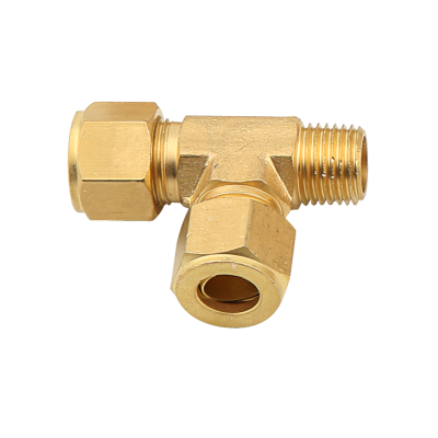 ฟิตติ้งทองเหลืองตัวที เสียบสายสองทางตาไก่ เกลียวนอก