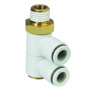 ฟิตติ้งข้องอ 90 องศา เสียบสายสองทาง เกลียวนอก